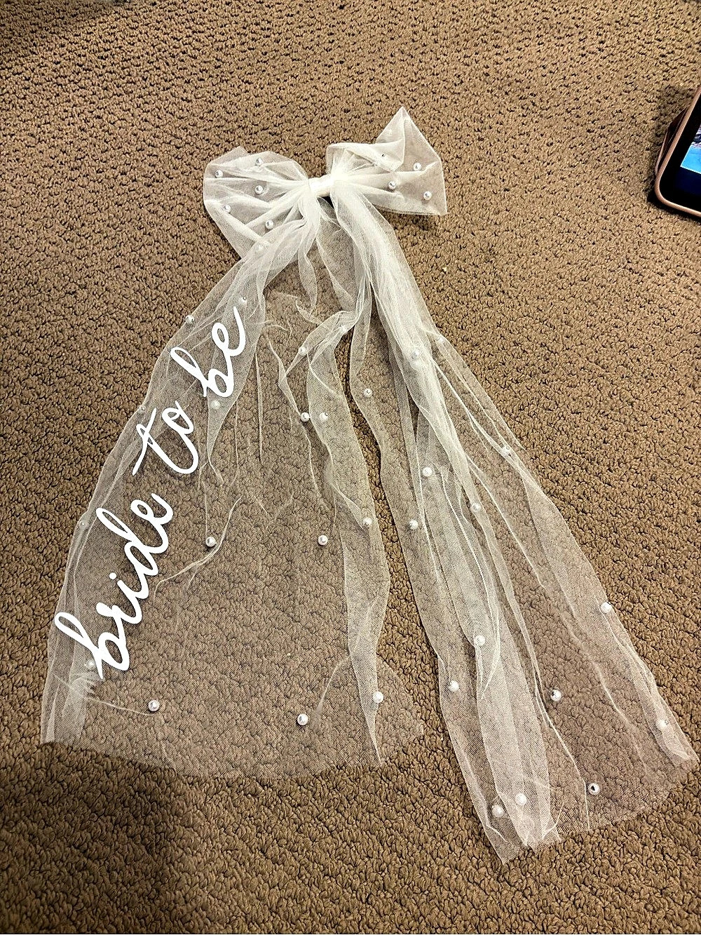 Bridal To Be Veil with Pearl Bow in White